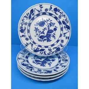 Vienna Woods Blue Onion Set Of 4 Vintage 6 1/2" Dessert  Plates VGC No Issues